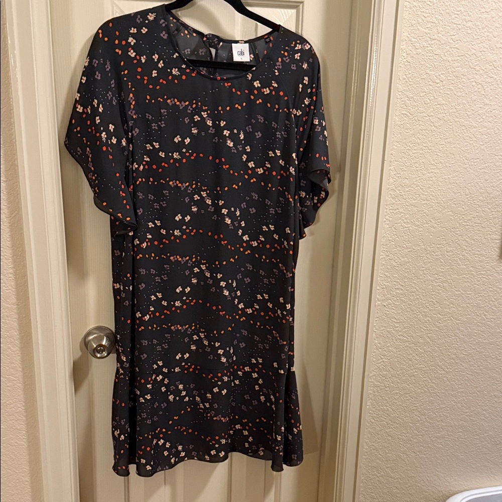 CAbi Gray Dress with Floral Pattern